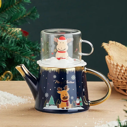 Christmas elk tea set European-style home kitchen set cute cartoon ceramic teapot gift cute flower tea set