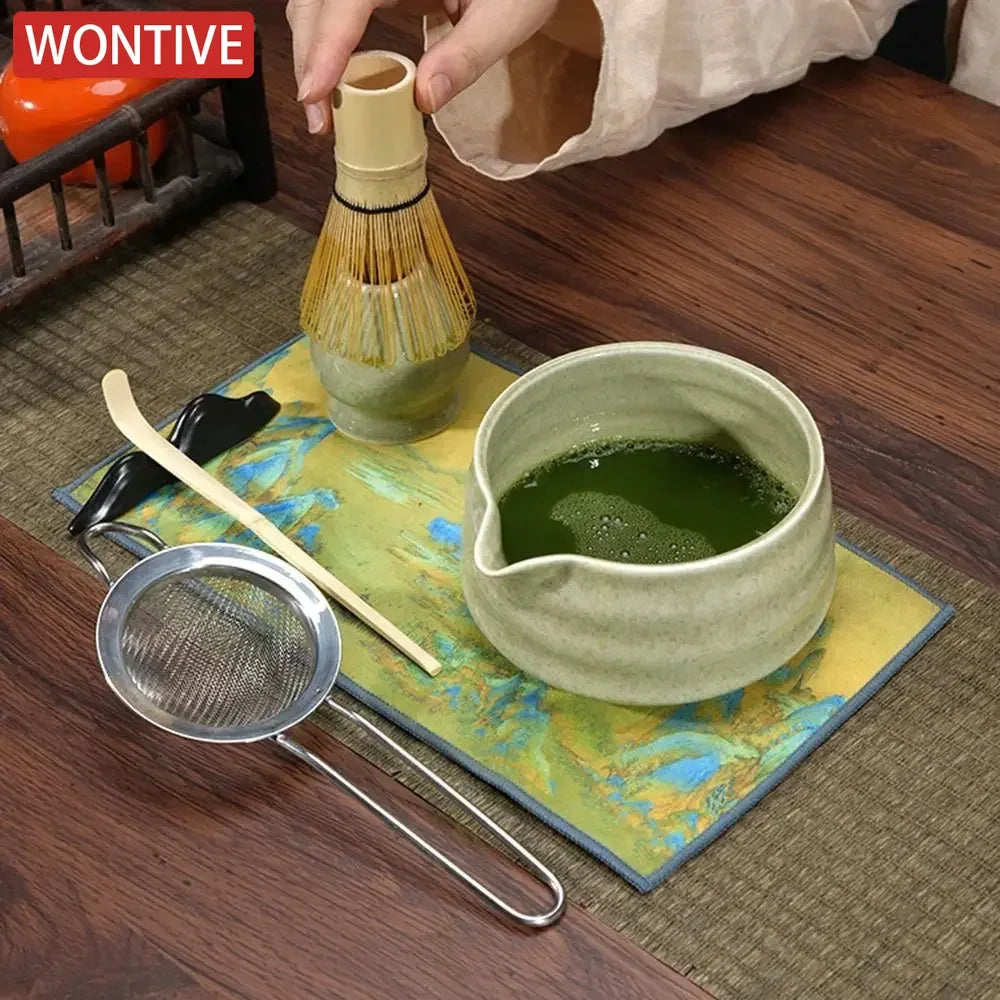 1/4/5pcs set Ceramic Matcha Bowl Large Capacity Smooth Matcha Whisk Stand High Temperature Resistant Tea Salad Soup Bowl