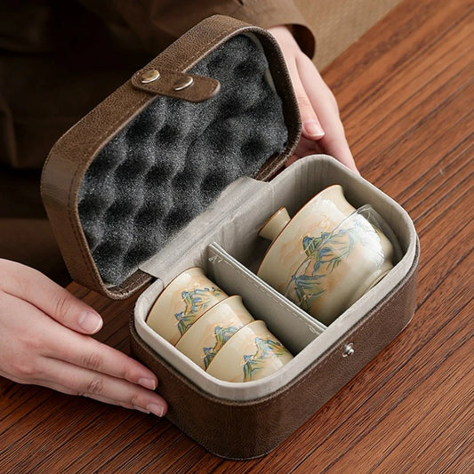 Chinese Style Ceramic Creative Travel Tea Set Household Office Kung Fu Tea Set Portable Outdoor Brewing Teapot Tea Set Gift New