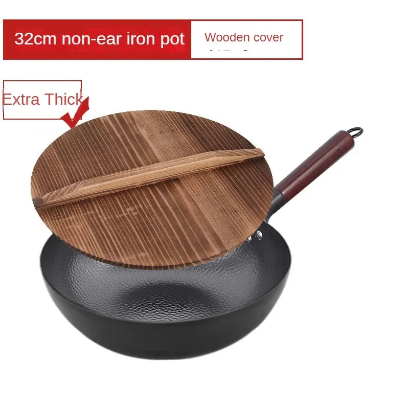 Zhangqiu Non-Stick Iron Pan Flat-Bottom Wok - Universal Induction Cooker for Home Stir-Fries & Non-Rust Healthy Cooking