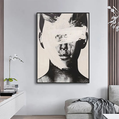 100% Handmade Black White Portrait Oil Paintings Nodic Abstract Figure Canvas Painting Artworks for Living Room Home Wall Decor