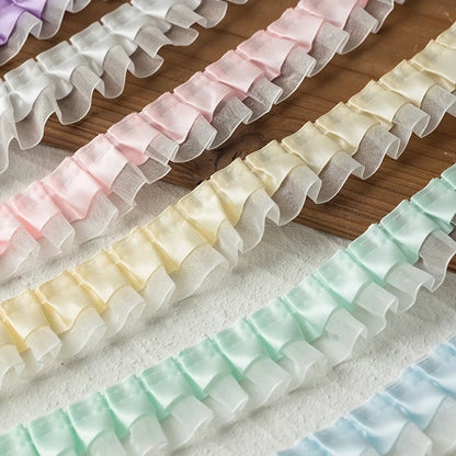 2meters High Quality 2024 Pleated Lace Ribbon Trimming For Party Dress Decorative Clothing Diy Crafts Supplies Needlework Fabric