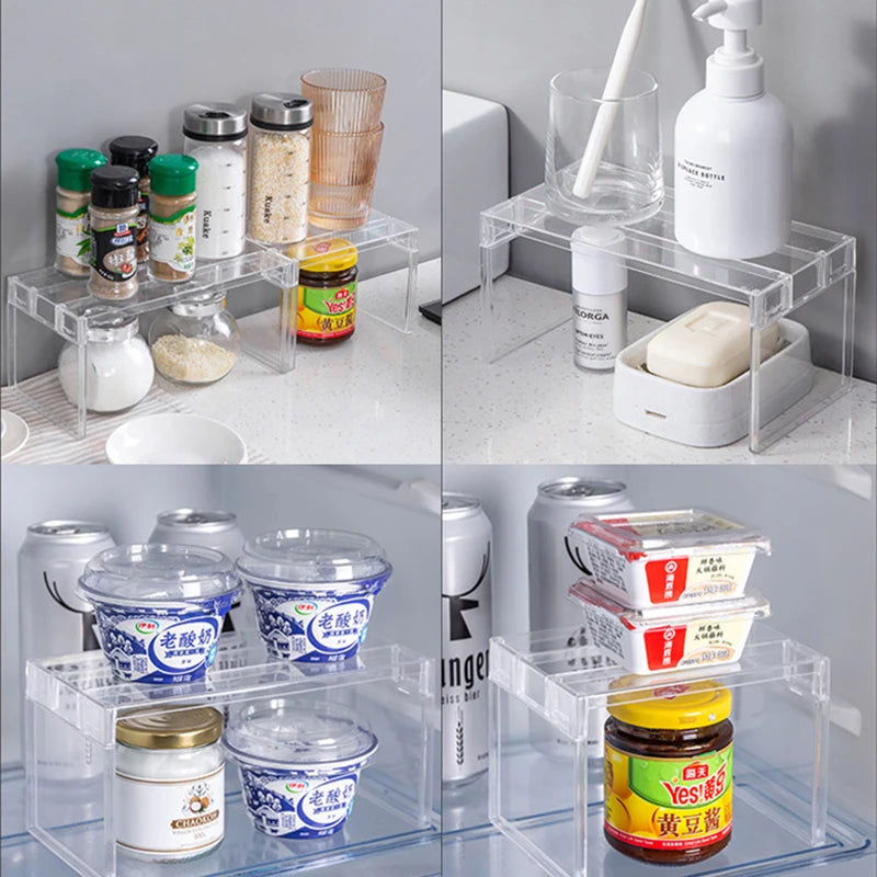 Frigo-Organisateuren Späichere Rack Frigo Layer Separator Regaler transparent Desktop Lea Spuerkëscht Accessoiren