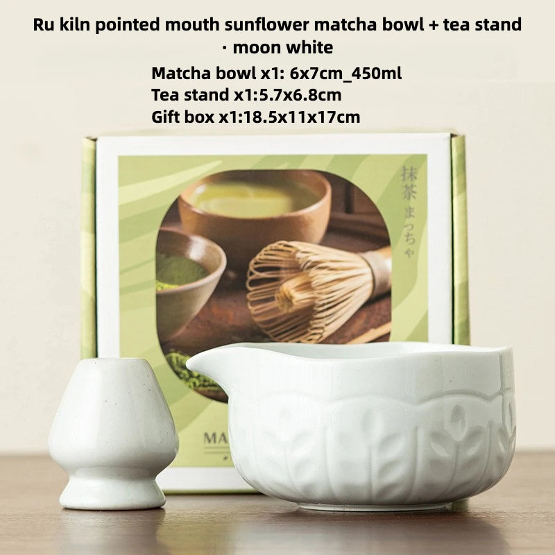 2 Pcs Matcha Set Matcha Whisk Set with Carved Ceramic Matcha Bowl & Carved Matcha Whisk Stand Japanese Tea Ceremony Gift Box