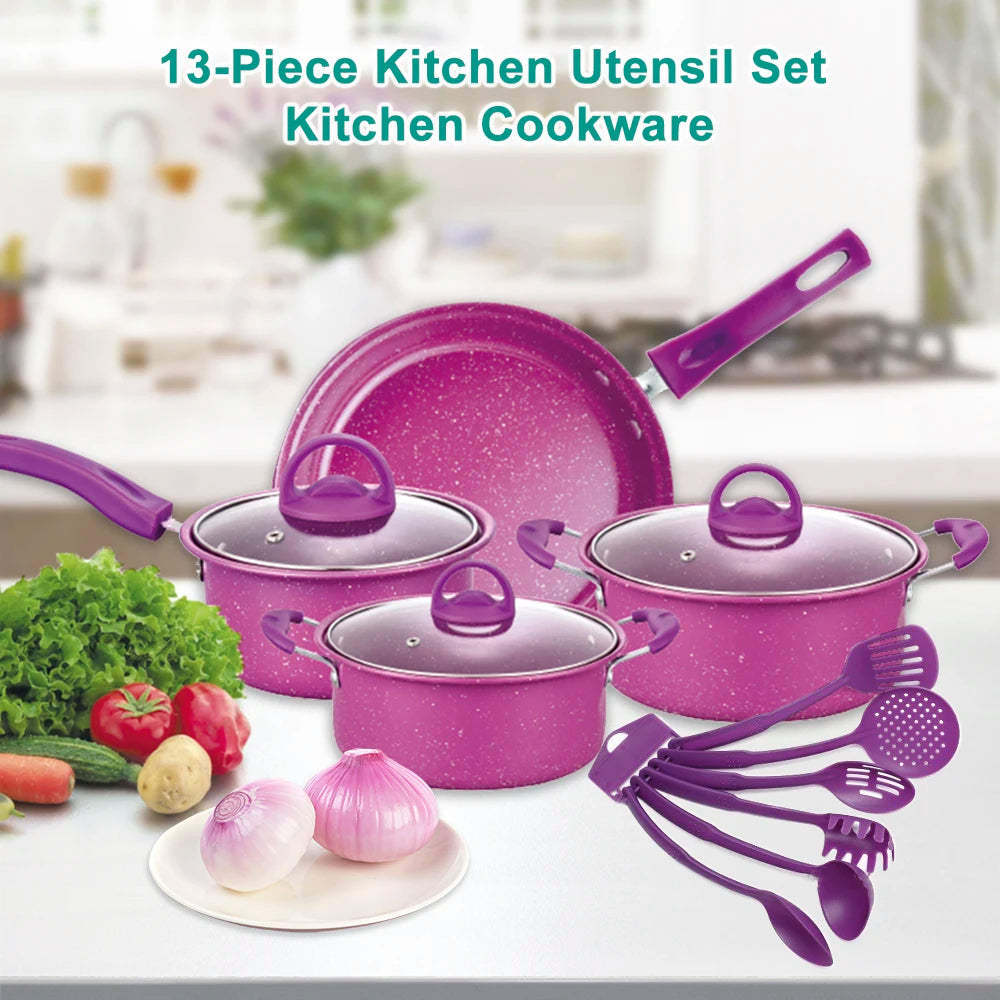 Kichen Kachware Set 13-Stéck net-Stick Cake Pots Kichen Pan Set Kichen Keefer fir Frënn a Famill