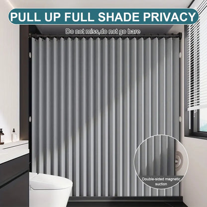 Foldable Magnetic Shower Curtain Waterproof Bath Curtain with 14 Hooks Bathroom Curtain Modern for Bathroom