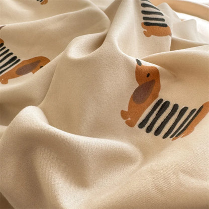 Cute Dog Printed Duvet Covet Set Brown Color Comforter Cover with Pillowcase for Kids Single/Queen/King housse de couette Full
