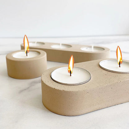 3 Holes Candlesticks Cement Silicone Mold DIY Cement Plaster Round Candle Holder Tray Pottery Mould Home Decor Candle Jar Making