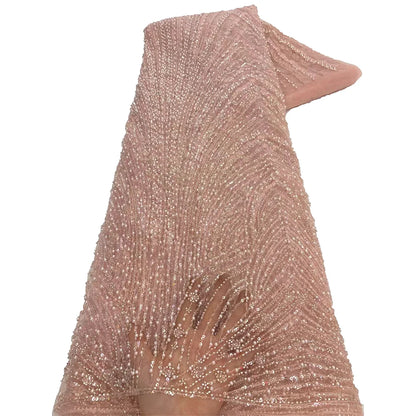 High Quality African Gold Handmade Beaded Lace Fabirc 2025 Sewing sequins Embroidery Nigreian Lace Fabric Women Wedding Dress