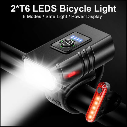 Bicycle Light1000LM Bicycle Light 2T6 Bike Flashlight Headlight LED USB Rechargeable Torch Aluminum Cycling High Beam Low Access