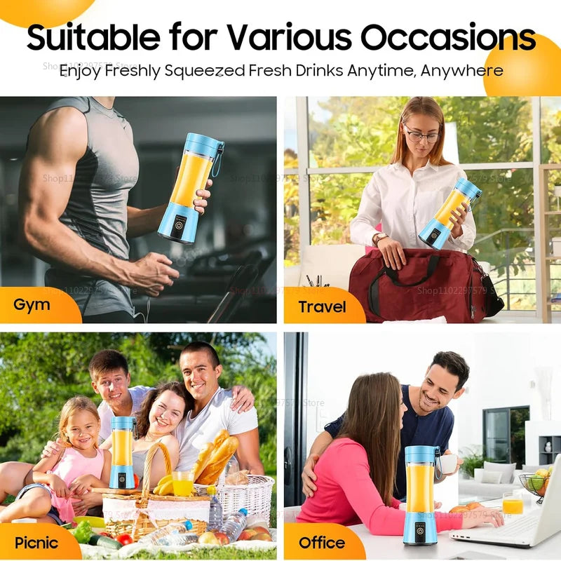 380ml kannettava sähköinen Juicer USB -ladattava smoothie -tehosekoitin mini -ruoanvalmistushedelmäsekoitin matkan retkeilyyn ja keittiöön