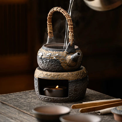 Chinese Style Kung Fu Teapot Retro Ceramic Pot Large Single Handle Stoneware Teapot for Home Living Room Brewing Tea