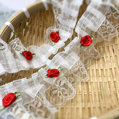 1 Yard Pink Bow Embroidery Lace Fabric Trim DIY Clothing Decoration Accessory 5CM Wide