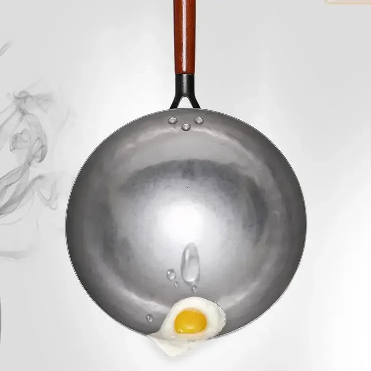 Wok tradicional de hierro tradicional chino wok hecho a mano grande y mango de madera mango de madera antiadherente cocinero de gasolina de gasolina de cocina cocina de cocina de hierro