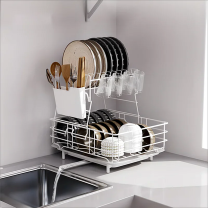 Double Stainless Steel Bowl and Dish Drain Rack Large Capacity Dishware Cleaning Rack Household Cutlery Storage Kitchen Shelves