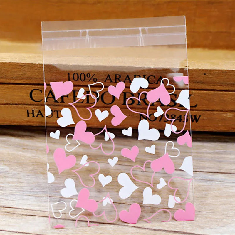 50pcs / lot coeur mignon thèmes de bonbons sacs de biscuits de mariage anniversaire de mariage fête de bonbons sac d'emballage de bus