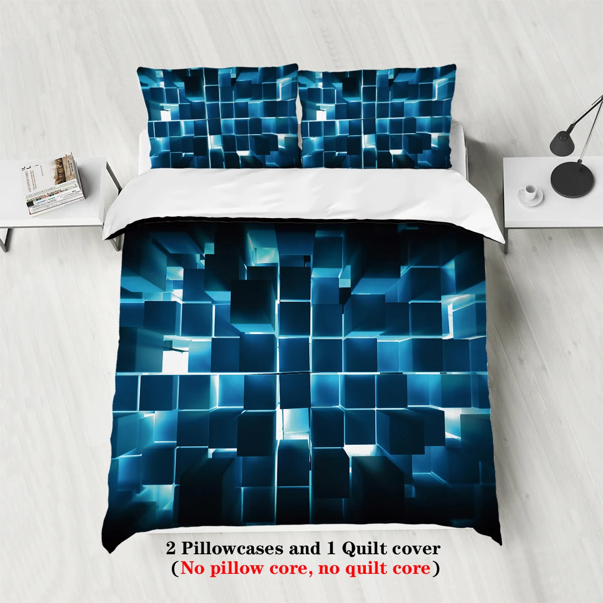 3pcs Red transparent grid visual effects bedding set, suitable for teenagers and adult bedroom,1*duvet cover+2*pillowcase