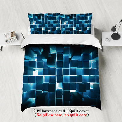 3pcs Red transparent grid visual effects bedding set, suitable for teenagers and adult bedroom,1*duvet cover+2*pillowcase