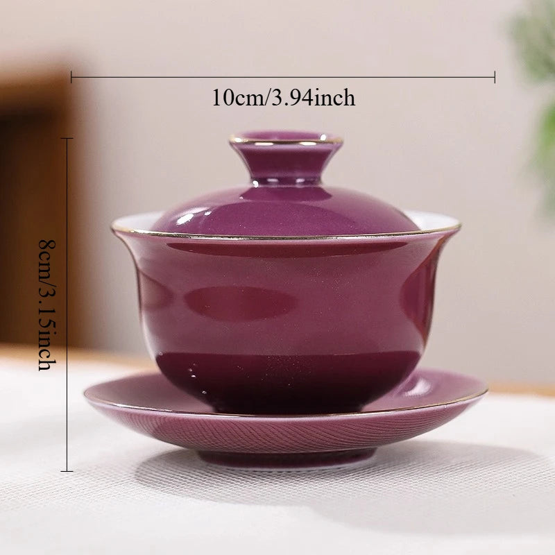 Purple Ceramic Tea Set High End Household Tea Set Office Tea Bowl San Cai Gai Bowl Kung Fu Teaset Accessories Fair Cup