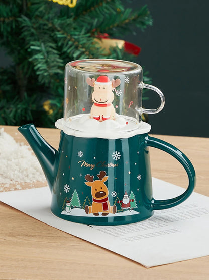 Christmas elk tea set European-style home kitchen set cute cartoon ceramic teapot gift cute flower tea set