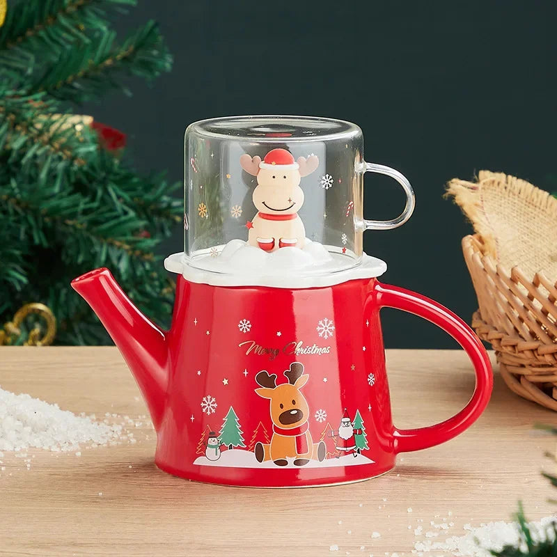 Christmas elk tea set European-style home kitchen set cute cartoon ceramic teapot gift cute flower tea set