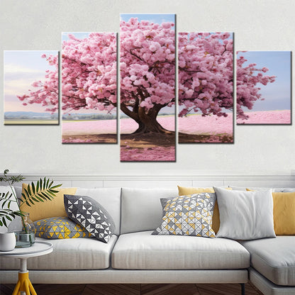 5 Pieces Modular Wall Art Home Decor Canvas Paintings for Interior Pink Tree Flower Picture Modern Room Decoration Framework
