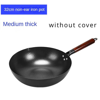 Zhangqiu Non-Stick Iron Pan Flat-Bottom Wok - Universal Induction Cooker for Home Stir-Fries & Non-Rust Healthy Cooking