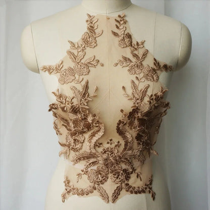 1pc Embroidered Lace Applique Sewing Flower Fabric Collar Patch for Wedding Party Gown Bridal Dress Clothes DIY Crafts