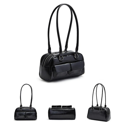 New women's bag fashion niche oil wax leather bowling bag multi-pocket armpit bag commuting handbag single shoulder bag