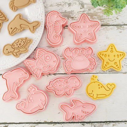 8Pcs Sea Animals Cookie Cutters Mermaid Party Baking Cookie Stamp Fish Whale Turtle Shape Biscuit Mold Kitchen Bakeware Tools