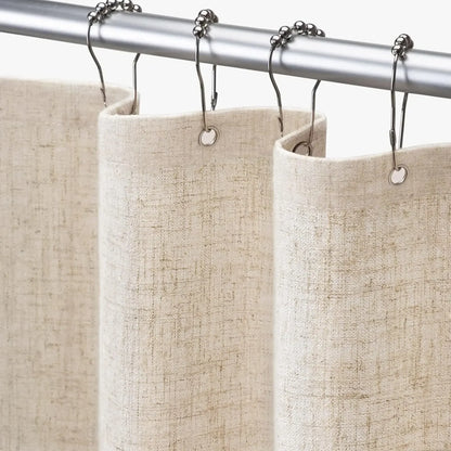 Linen Shower Curtain Beige Boho Farmhouse Shower Curtains for Bathroom Natural Cloth Cotton Fabric Liner Cream