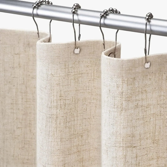 Linen Shower Curtain Beige Boho Farmhouse Shower Curtains for Bathroom Natural Cloth Cotton Fabric Liner Cream