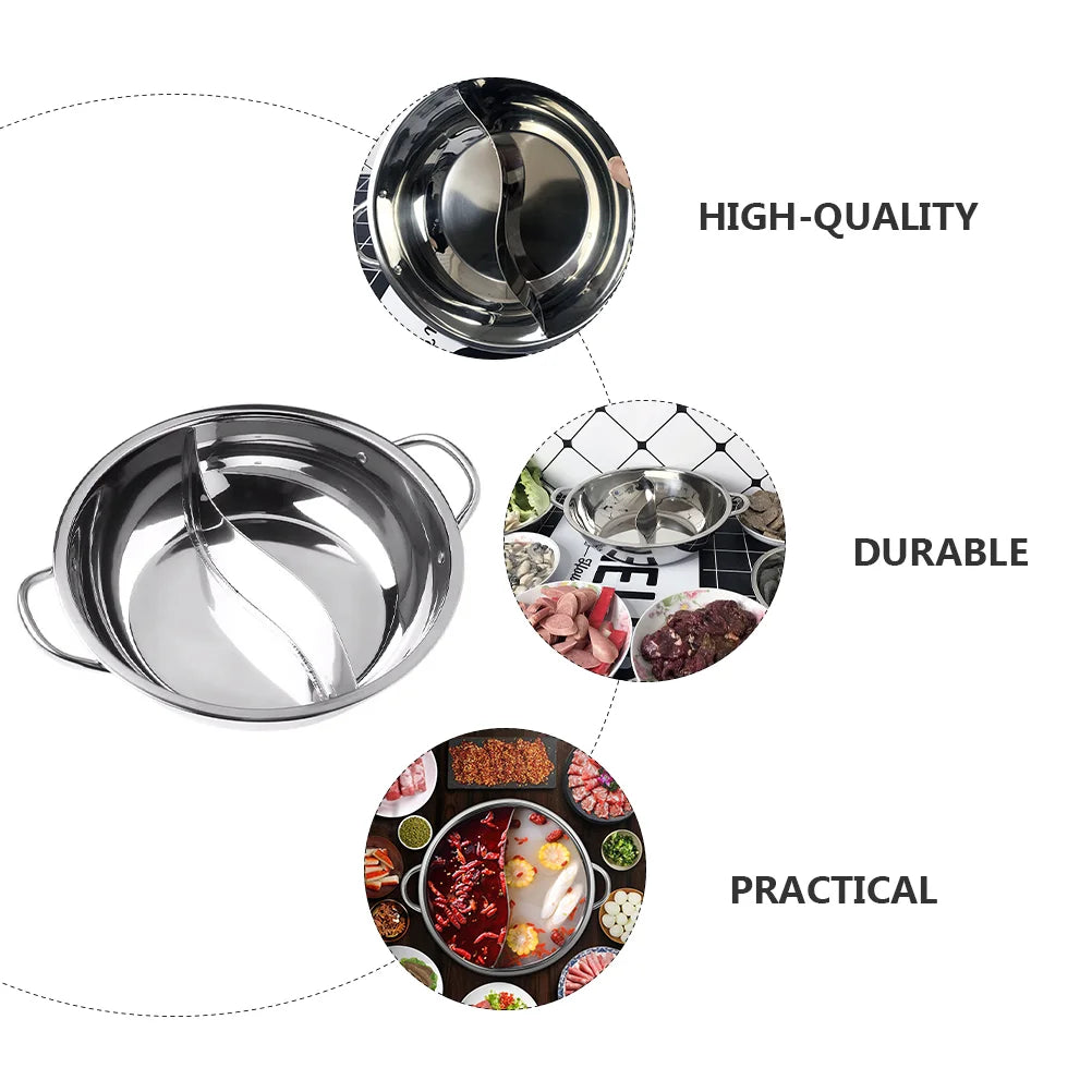 Пот горещ шебу разделител от неръждаема стомана готварска готварска готварска готварска готварска петна разделена кухненска готварска съдове с вкус тиган две китайска супа двойно