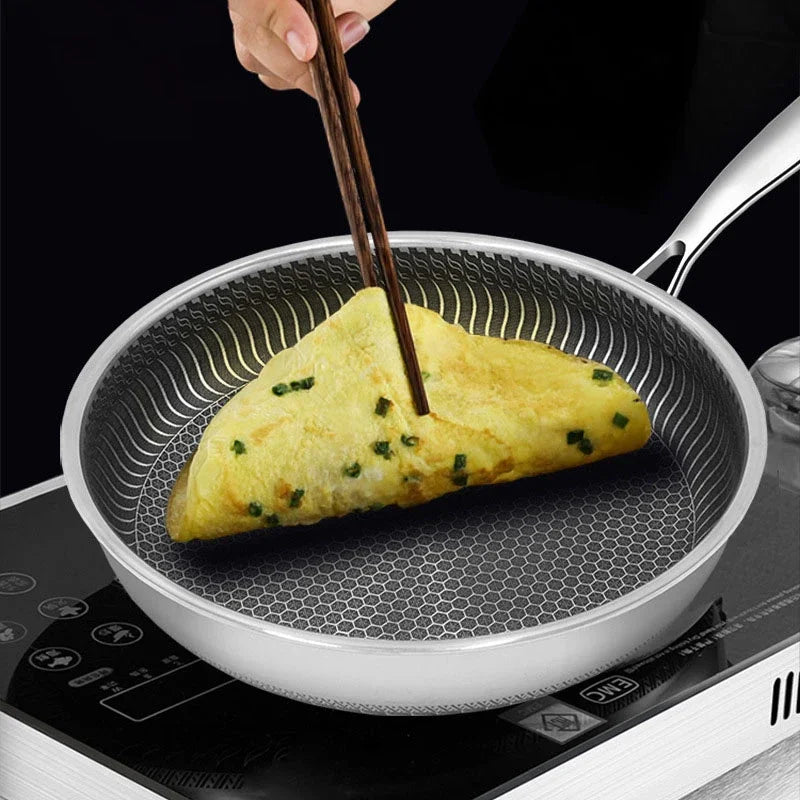 28Cm 30cm frittéieren pan stäerzegst Stol Net-Stick Pan, Witzware benotzt fir Induktioun a Gas, Kichen 304 Edelstol Wok