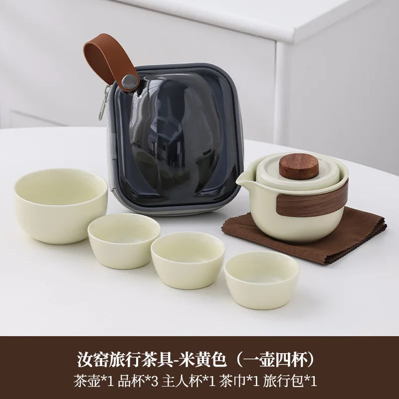 Ceramic Teaware Kung Fu Tea Set Outdoor Portable Tea Set Teapot Teacup Kettle Tea Making Utensils Tools Tea Pot and Cup Set