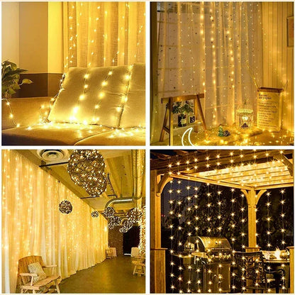 3M LED Curtain String Lights Fairy Decoration USB Holiday Garland Lamp 8 Mode for Home Garden Christmas Party Nyttårs bryllup