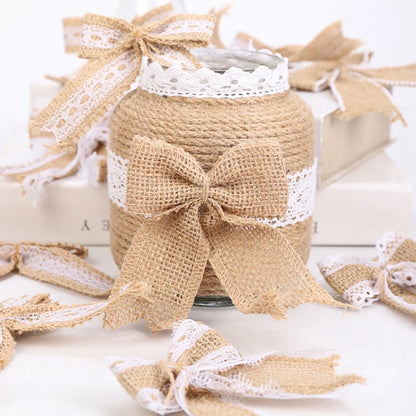 2M/Roll Natural Vintage Jute Burlap Lace Ribbon Crafts DIY Syning Jute stof Gaveindpakning Bryllupsfest Juleparti Dekoration