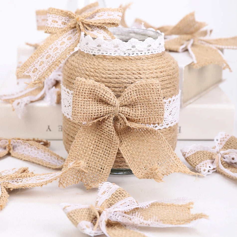 2m/rull naturlig vintage jute burlap spetsband hantverk diy sy jute tyg present wrap bröllop fest jul hem dekoration