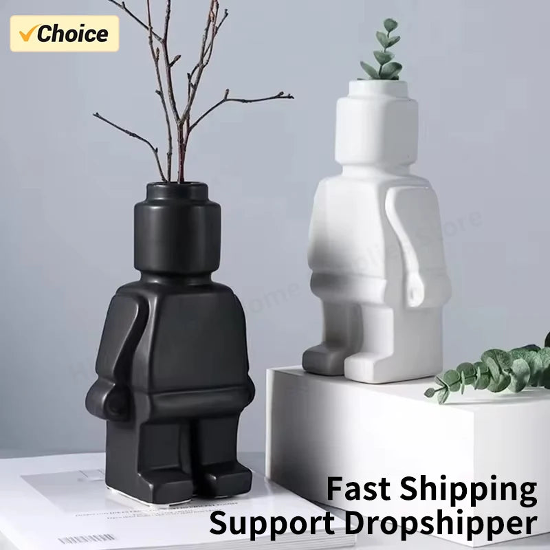 Statuie de rășină europeană Block Block Man TV Cabinet Desktop Vase Flori Accesorii pentru decorațiuni pentru locuințe pentru camera de zi