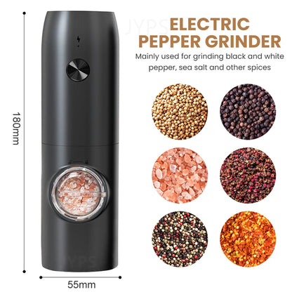 Automatisk pepparkvarnsalt och pepparkvarn USB -uppladdningsbar justerbar grovhet Spice Mill med LED Light Kitchen Tool