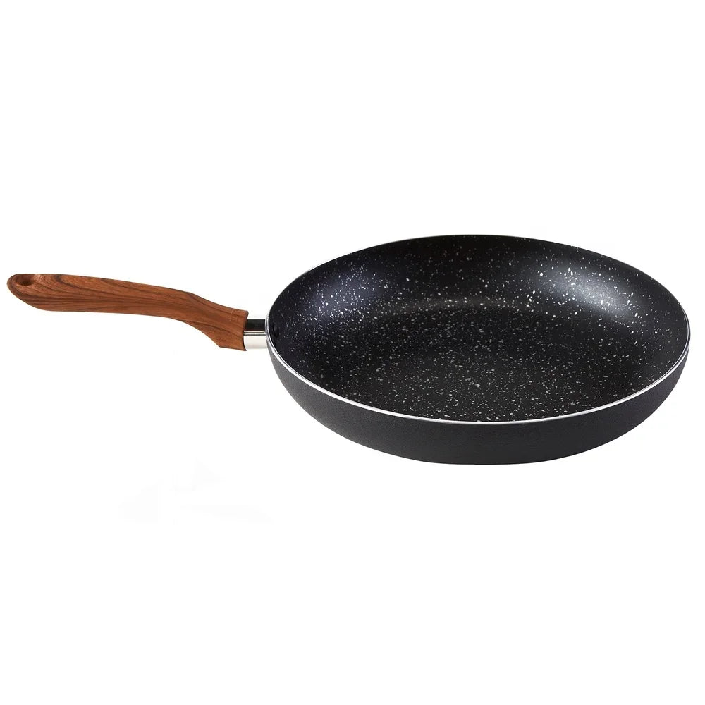 Nonstick Fry Pan Aluminum Speckled Kitchen Cookware Ergonomic Wood Look Handle Easy Clean Multi-Purpose Cooking Essential