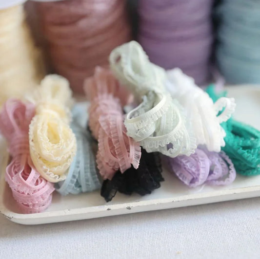 5 meter/Lot Delicate Flower Ruffle Elastic spetsar Tunna spetsband DIY Syplagg Hometexile Tygprydnader 6mm