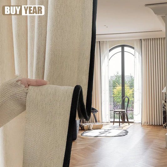 New Chinese Style Jacquard Chenille Thickened Blackout Retro Cotton and Linen Curtains for Living Dining Room Bedroom Custom