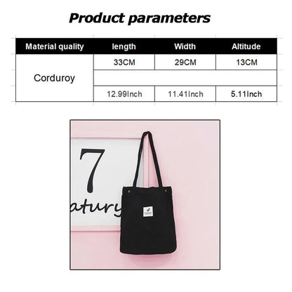 Casual Foldable Corduroy Shopping Bag High Quality Eco Friendly Reusable Handbag Lightweight Shoulder Bags