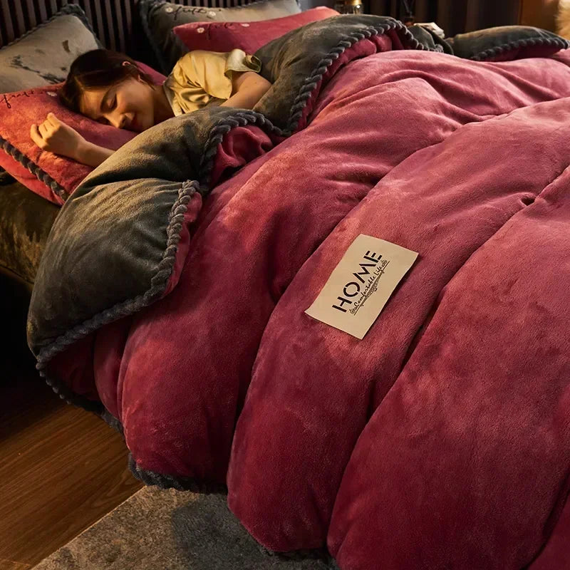 Winter Plush Couple Bed Duvet Cover Bedspreads For Single Double Queen King Bed Velvect Warm Soft Nordic Couple Bed Quilt Cover