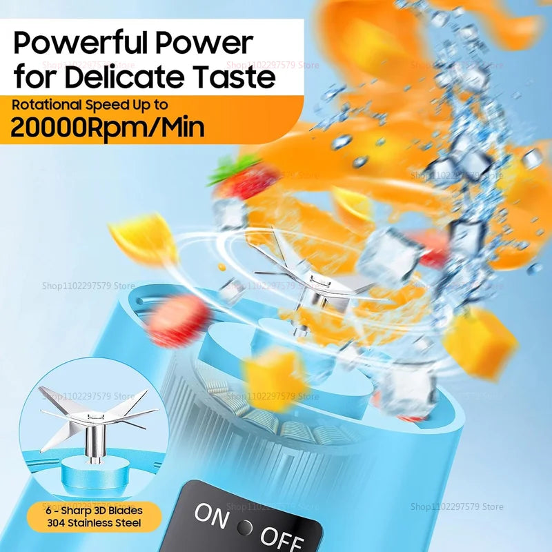 380ml kannettava sähköinen Juicer USB -ladattava smoothie -tehosekoitin mini -ruoanvalmistushedelmäsekoitin matkan retkeilyyn ja keittiöön