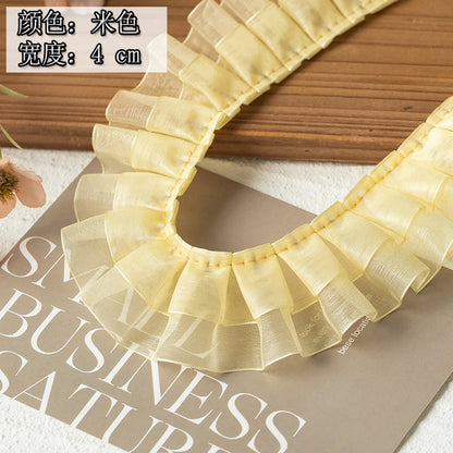 2meters High Quality 2024 Pleated Lace Ribbon Trimming For Party Dress Decorative Clothing Diy Crafts Supplies Needlework Fabric