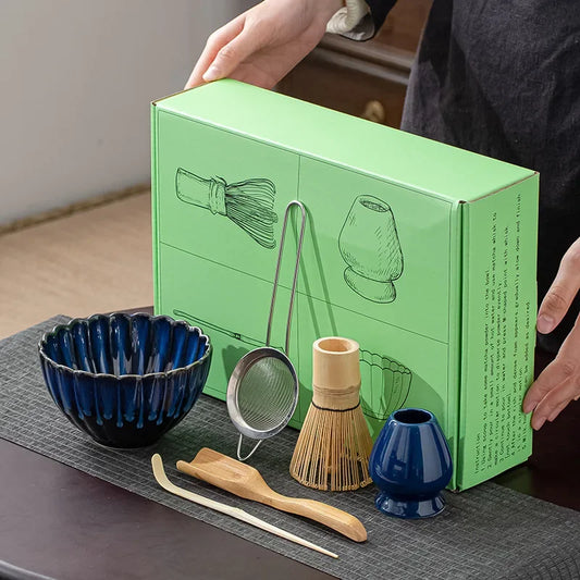 6Pcs Matcha TeaSet Exquisite Craftsmanship Japanese Matcha Making Set with Bowls Whisk&Holder Teaspoon Sifter Matcha Giftbox