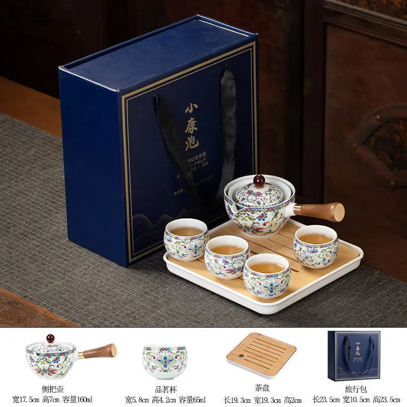 Chinese Kung Fu Ceramic Tea Set Portable 360 Rotation Teapot Travel Tea Set Creative Household Teacup Teaware Sets Gift Box