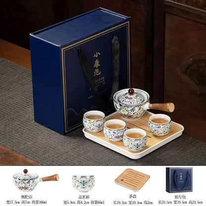Chinese Kung Fu Ceramic Tea Set Portable 360 Rotation Teapot Travel Tea Set Creative Household Teacup Teaware Sets Gift Box